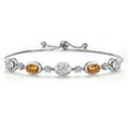 thumbnail image 1 of Gem Stone King 925 Sterling Silver White Lab Grown Diamond and Orange Red Madeira Citrine Bracelet for Women | 3.50 Cttw | Gemstone April Birthstone | Oval 7X5MM | Fully Adjustable 9 inch, 1 of 6