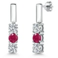 thumbnail image 1 of Gem Stone King 925 Sterling Silver White Lab Grown Diamond and Red Ruby Drop Dangle Earrings for Women | 1.55 Cttw | Gemstone April Birthstone | Round 5MM, 1 of 6