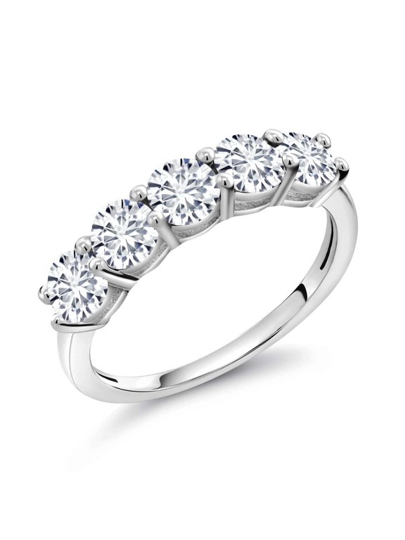 925 Sterling Silver White Lab Grown Diamond Wedding Band Ring for Women (0.85 Cttw, Round 3.5MM, Gemstone April Birthstone, Available in Size 5, 6, 7, 8, 9)