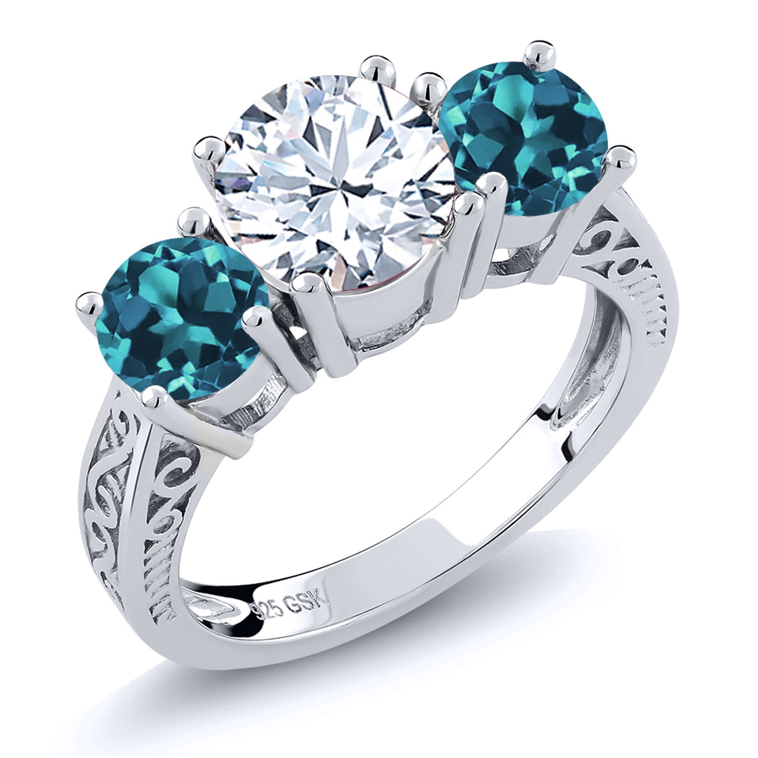 Gem Stone King 925 Sterling Silver White and London Blue Topaz Gemstone ...