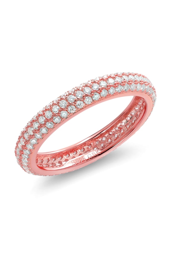 925 Sterling Silver White Moissanite 3 Rows Micro Pave Setting Eternity Wedding Band Ring for Women (1.08 Cttw, Available in Size 5, 6, 7, 8, 9)