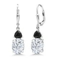 thumbnail image 1 of Gem Stone King 925 Sterling Silver White Moissanite and Black Onyx Dangle Earrings for Women (6.72 Cttw, Gemstone Birthstone, Oval 10X8MM, Trillion 5MM), 1 of 4