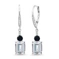 thumbnail image 1 of Gem Stone King 925 Sterling Silver White Moissanite Black Onyx and White Topaz Dangle Earrings for Women (5.70 Cttw, Gemstone Birthstone, Emerald Cut 9X7MM), 1 of 4