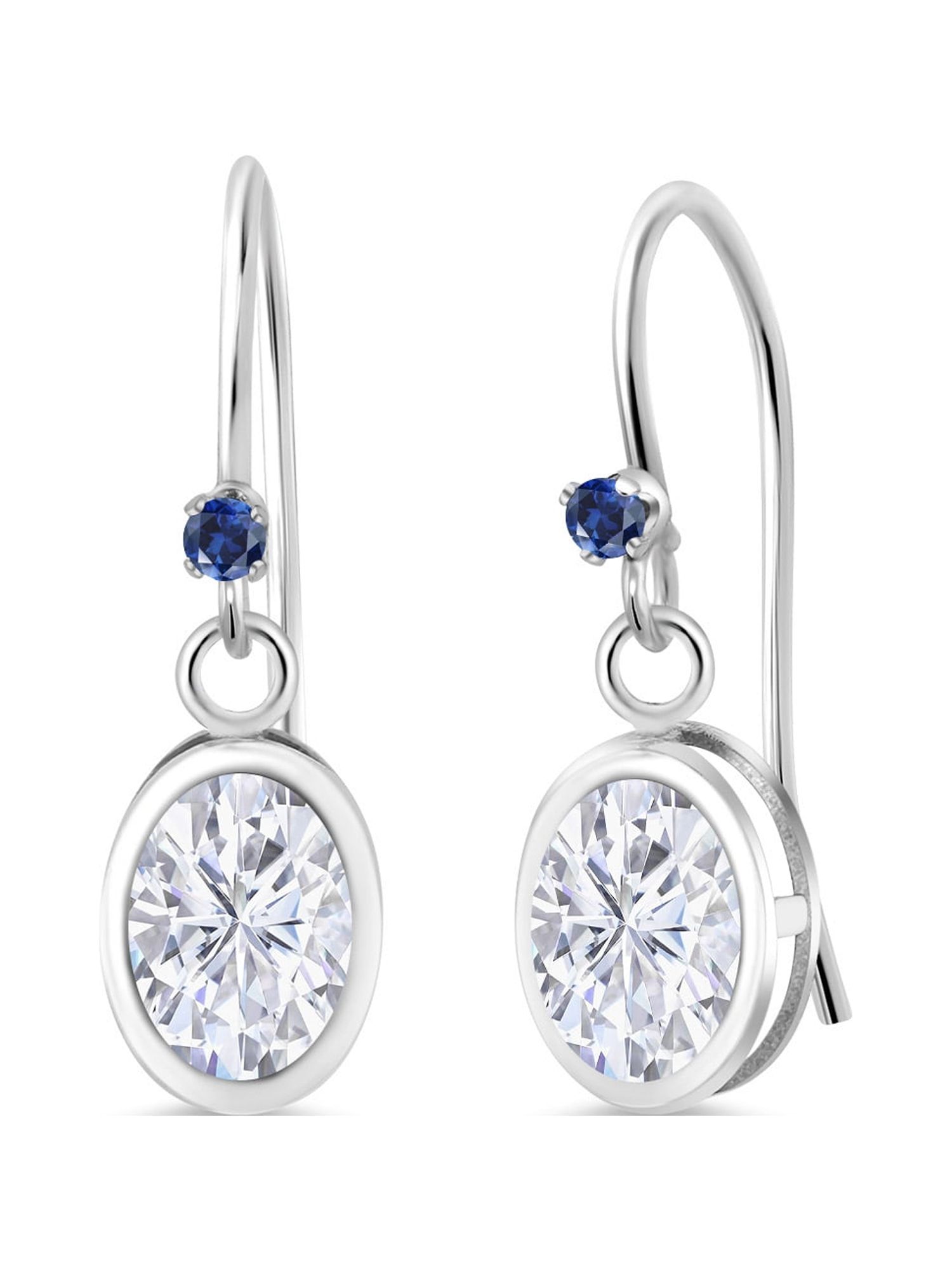Gem Stone King 925 Sterling Silver White Moissanite and Blue Created ...