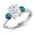 thumbnail image 1 of Gem Stone King 925 Sterling Silver White Moissanite and Blue Diamond Engagement Ring for Women | 2.64 Cttw | Oval 9X7MM | Gemstone Birthstone | Size 5, 1 of 7