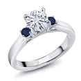thumbnail image 1 of Gem Stone King 0.92 Cttw White Moissanite and Blue Sapphire 3-Stone Engagement Ring for Women | 925 Sterling Silver | Round 6MM and 2.5MM | Three Stone Wedding Anniversary Promise Ring, 1 of 6