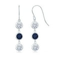 thumbnail image 1 of Gem Stone King 925 Sterling Silver White Moissanite and Blue Sapphire 3 Stone French Wire Dangle Earrings for Women (3.20 Cttw, Gemstone Birthstone, Round 5MM), 1 of 2