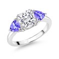 thumbnail image 1 of Gem Stone King 925 Sterling Silver White Moissanite and Blue Tanzanite 3 Stone Engagement Ring for Women (2.50 Cttw, Gemstone Birthstone, Available in Size 5, 6, 7, 8, 9), 1 of 3