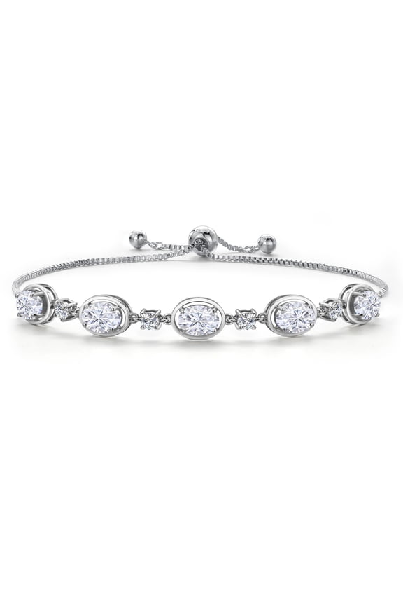 925 Sterling Silver White Moissanite Bracelet for Women | 4.50 Cttw | Oval 7X5MM | Bollo Bracelet | Fully Adjustable up to 9 inch | Easy-On Easy-Off