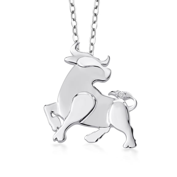 Gem Stone King 925 Sterling Silver White Moissanite Ox Pendant Necklace for Women By Keren Hanan with 18 inch Chain