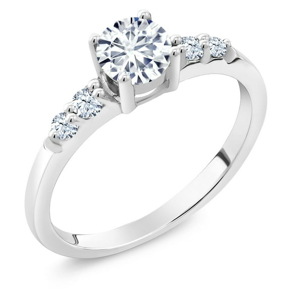 Gem Stone King 925 Sterling Silver White Moissanite and Created Sapphire Engagement Ring for Women (0.67 Cttw, Round 5MM, Size 5)