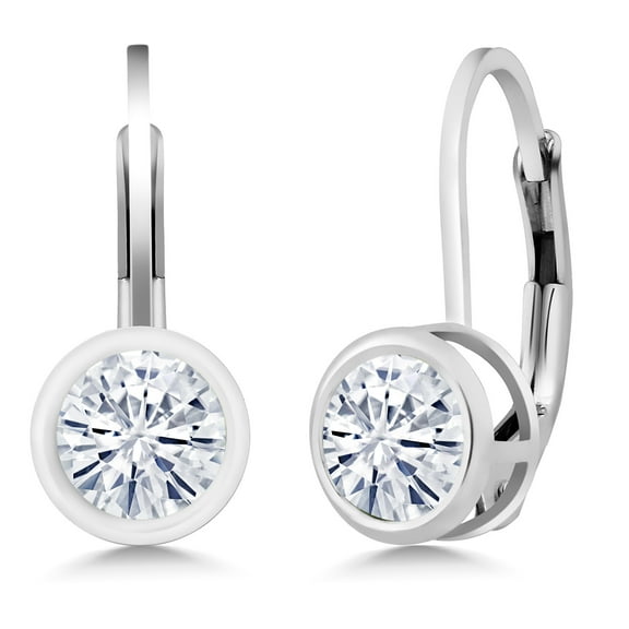 Gem Stone King 925 Sterling Silver White Moissanite Dangle Earrings for Women (1.00 Cttw, Round 5MM)