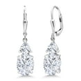 thumbnail image 1 of Gem Stone King 925 Sterling Silver White Moissanite Dangle Earrings for Women (6.94 Cttw, Gemstone Birthstone, Oval 10X8MM, Trillion 5MM), 1 of 4