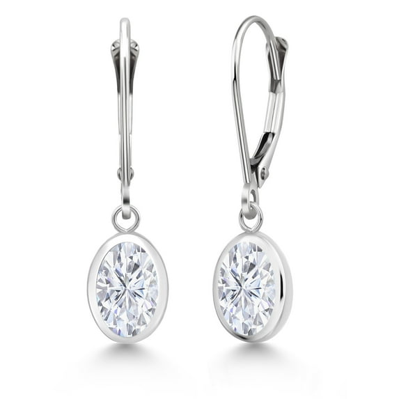 Gem Stone King 925 Sterling Silver White Moissanite Drop Dangle Leverback Earrings for Women (3.00 Cttw, Gemstone, Oval 8X6MM)