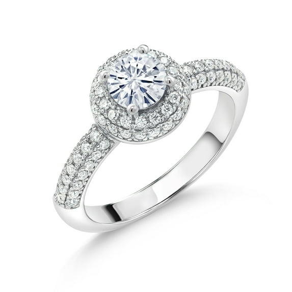 Gem Stone King 925 Sterling Silver White Moissanite Engagement Ring for Women (1.06 Cttw, Round 5MM, Available in Size 5, 6, 7, 8, 9)