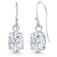 thumbnail image 1 of Gem Stone King 925 Sterling Silver White Moissanite French Wire Dangle Hook Earrings for Women (1.80 Cttw, Gemstone Birthstone, Oval 7X5MM), 1 of 6