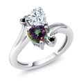 thumbnail image 1 of Gem Stone King 925 Sterling Silver White Moissanite Green Mystic Topaz and Black Diamond Ring for Women 1.78 Cttw, Heart Shape 6MM, Gemstone Birthstone (Size 5), 1 of 6