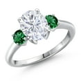 thumbnail image 1 of Gem Stone King 925 Sterling Silver White Moissanite and Green Nano Emerald Engagement Ring for Women | 2.70 Cttw | Oval 9X7MM | Gemstone Birthstone | Size 6, 1 of 7