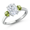thumbnail image 1 of Gem Stone King 925 Sterling Silver White Moissanite and Green Peridot Engagement Ring for Women | 2.70 Cttw | Oval 9X7MM | Gemstone Birthstone | Size 7, 1 of 7