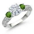 thumbnail image 1 of Gem Stone King 925 Sterling Silver White Moissanite Green Tourmaline and White Moissanite Engagement Ring for Women (1.78 Cttw, Gemstone, Round 7MM and 4MM, Size 9), 1 of 3
