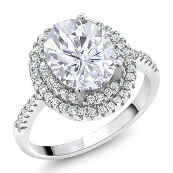 Gem Stone King 925 Sterling Silver White Moissanite Halo Engagement Ring (2.53 Cttw) | Size 9