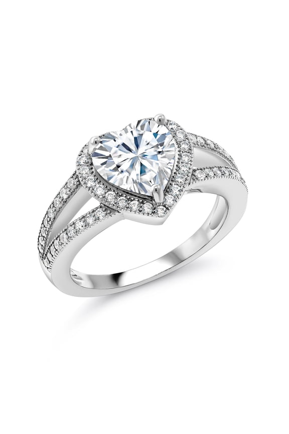 925 Sterling Silver White Moissanite Heart Ring for Women | 1.53 Cttw | Heart Shape 6.5MM (Size 9)