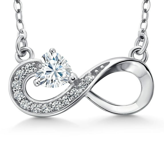 Gem Stone King 925 Sterling Silver White Moissanite Infinity Pendant Necklace for Women (0.35 Cttw, Heart Shape 4MM, with 18 inch Silver Chain)