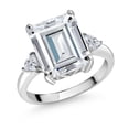 thumbnail image 1 of Gem Stone King 925 Sterling Silver White Moissanite and Lab Grown Diamond 3-Stone Engagement Ring for Women | 7.66 Cttw | Emerald Cut 12X10MM | Gemstone Birthstone | Size 7, 1 of 3