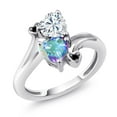 thumbnail image 1 of Gem Stone King 925 Sterling Silver White Moissanite Mercury Mist Mystic Topaz and Black Diamond Ring for Women (1.83 Cttw, Heart Shape 6MM, Gemstone Birthstone, Size 7), 1 of 6