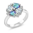 thumbnail image 1 of Gem Stone King 925 Sterling Silver White Moissanite and Mercury Mist Mystic Topaz Ring for Women (2.04 Cttw, Heart Shape 5MM, Gemstone Birthstone, Size 9), 1 of 3