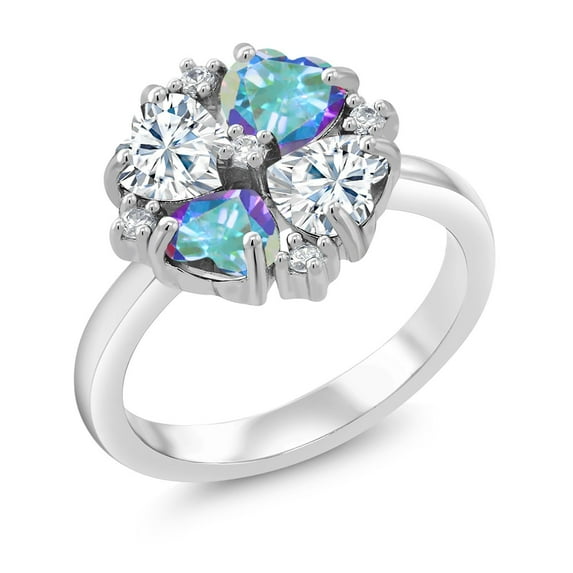 Gem Stone King 925 Sterling Silver White Moissanite and Mercury Mist Mystic Topaz Ring for Women (2.04 Cttw, Heart Shape 5MM, Gemstone Birthstone, Size 9)