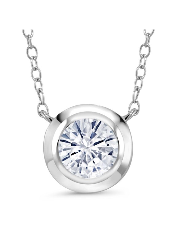 925 Sterling Silver White Moissanite Pendant Necklace for Women | 1.90 Cttw | Gemstone Birthstone | Round 8MM | With 18 inch Chain