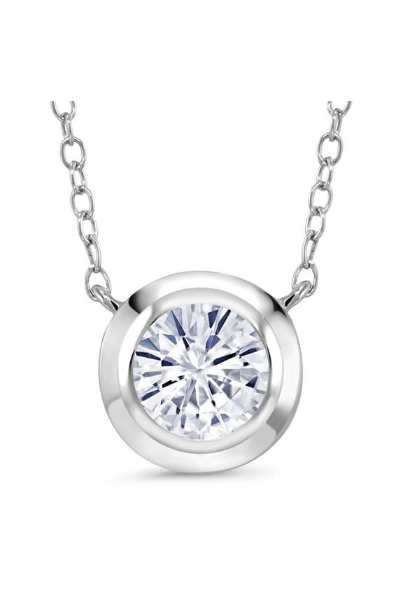925 Sterling Silver White Moissanite Pendant Necklace for Women | 1.90 Cttw | Gemstone Birthstone | Round 8MM | With 18 inch Chain