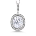 thumbnail image 1 of Gem Stone King 925 Sterling Silver White Moissanite Pendant Necklace for Women | 5.56 Cttw | Oval 12X10MM | With 18 inch Silver Chain, 1 of 6