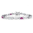 thumbnail image 1 of Gem Stone King 925 Sterling Silver White Moissanite and Pink Created Sapphire and Lab Grown Diamond Bracelet for Women | 4.01 Cttw | Gemstone Birthstone | Oval 6X4MM | Length 7.25 inches, 1 of 7