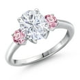 thumbnail image 1 of Gem Stone King 925 Sterling Silver White Moissanite and Pink Lab Grown Diamond Engagement Ring for Women | 2.60 Cttw | Oval 9X7MM | Gemstone Birthstone | Size 7, 1 of 7