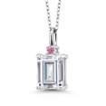 thumbnail image 1 of Gem Stone King 925 Sterling Silver White Moissanite and Pink Lab Grown Diamond Pendant Necklace for Women | 2.56 Cttw | Gemstone Birthstone | Emerald Cut 9X7MM | With 18 inch Silver Chain, 1 of 4