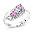 thumbnail image 1 of Gem Stone King 925 Sterling Silver White Moissanite and Pink Moissanite and White Created Sapphire Engagement Ring for Women (0.79 Cttw, Gemstone , Heart Shape 4MM, Size 8), 1 of 4