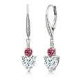 thumbnail image 1 of Gem Stone King 925 Sterling Silver White Moissanite Pink Tourmaline and White Lab Grown Diamond Drop Dangle Earrings for Women (3.13 Cttw, Heart Shape 7MM, Round 4MM), 1 of 4