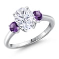 thumbnail image 1 of Gem Stone King 925 Sterling Silver White Moissanite and Purple Amethyst Engagement Ring for Women | 2.60 Cttw | Oval 9X7MM | Gemstone Birthstone | Size 7, 1 of 7