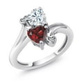 thumbnail image 1 of Gem Stone King 925 Sterling Silver White Moissanite Red Garnet and White Lab Grown Diamond Ring for Women (1.83 Cttw, Heart Shape 6MM, Gemstone Birthstone, Size 9), 1 of 6