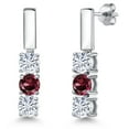 thumbnail image 1 of Gem Stone King 925 Sterling Silver White Moissanite and Red Rhodolite Garnet Drop Dangle Earrings for Women | 1.60 Cttw | Gemstone Birthstone | Round 5MM, 1 of 6