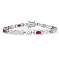 thumbnail image 1 of Gem Stone King 925 Sterling Silver White Moissanite and Red Ruby and Lab Grown Diamond Bracelet for Women | 4.41 Cttw | Gemstone Birthstone | Oval 6X4MM | Length 7.25 inches, 1 of 7