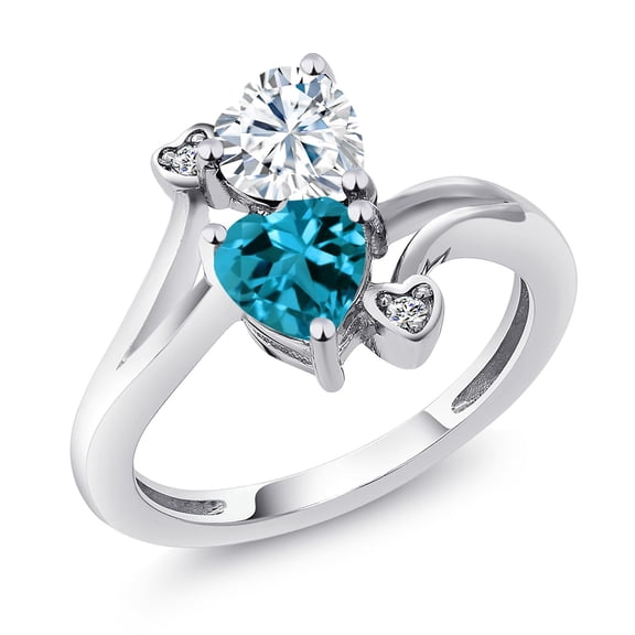 Gem Stone King 925 Sterling Silver White Moissanite Ring for Women (1.78 Cttw, Heart Shape 6MM, Gemstone Birthstone, Size 6)