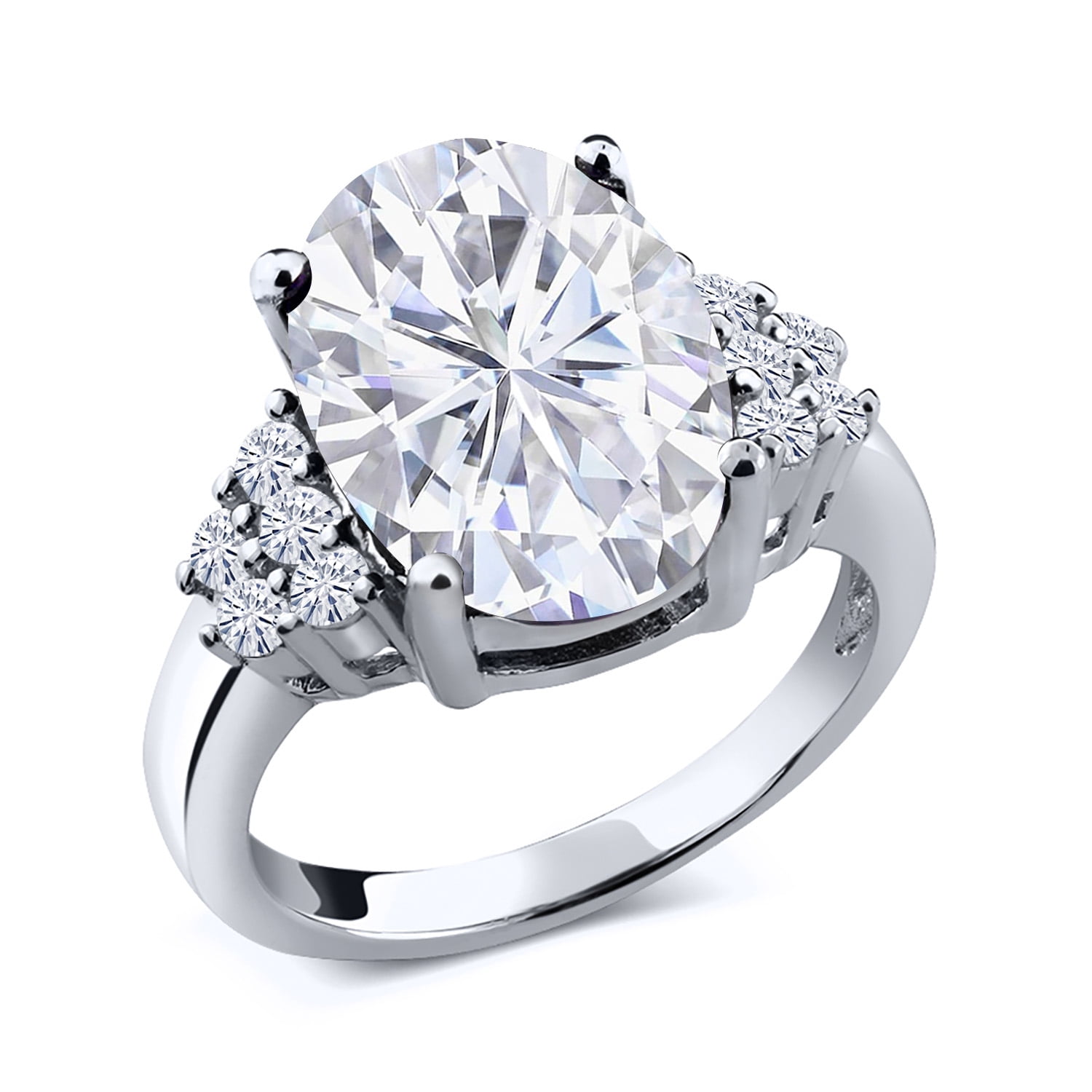 Gem Stone King 5.53 Cttw White Moissanite Engagement Ring for Women | 925 Sterling Silver | Oval 12X10MM (Size 9)