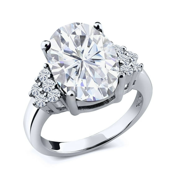 Gem Stone King 5.53 Cttw White Moissanite Engagement Ring for Women | 925 Sterling Silver | Oval 12X10MM (Size 6)