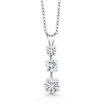Gem Stone King 925 Sterling Silver White Moissanite and Sky Blue Aquamarine 3-Stone Pendant Necklace for Women | 1.53 Cttw | Round 6MM, 5MM and 4MM | With 18 inch Chain