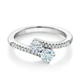 thumbnail image 1 of Gem Stone King 925 Sterling Silver White Moissanite and Sky Blue Aquamarine Bypass Ring for Women (0.72 Cttw, Gemstone Birthstone, Round 4MM, Available in Size 5, 6, 7, 8, 9), 1 of 4