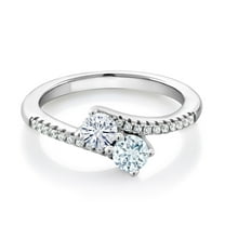 Gem Stone King 925 Sterling Silver White Moissanite and Sky Blue Aquamarine Bypass Ring for Women (0.72 Cttw, Gemstone Birthstone, Round 4MM, Available in Size 5, 6, 7, 8, 9)
