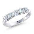 thumbnail image 1 of Gem Stone King 925 Sterling Silver White Moissanite and Sky Blue Aquamarine Wedding-Bands Ring for Women | 0.82 Cttw | Round 3.5MM | Gemstone Birthstone | Size 9, 1 of 7